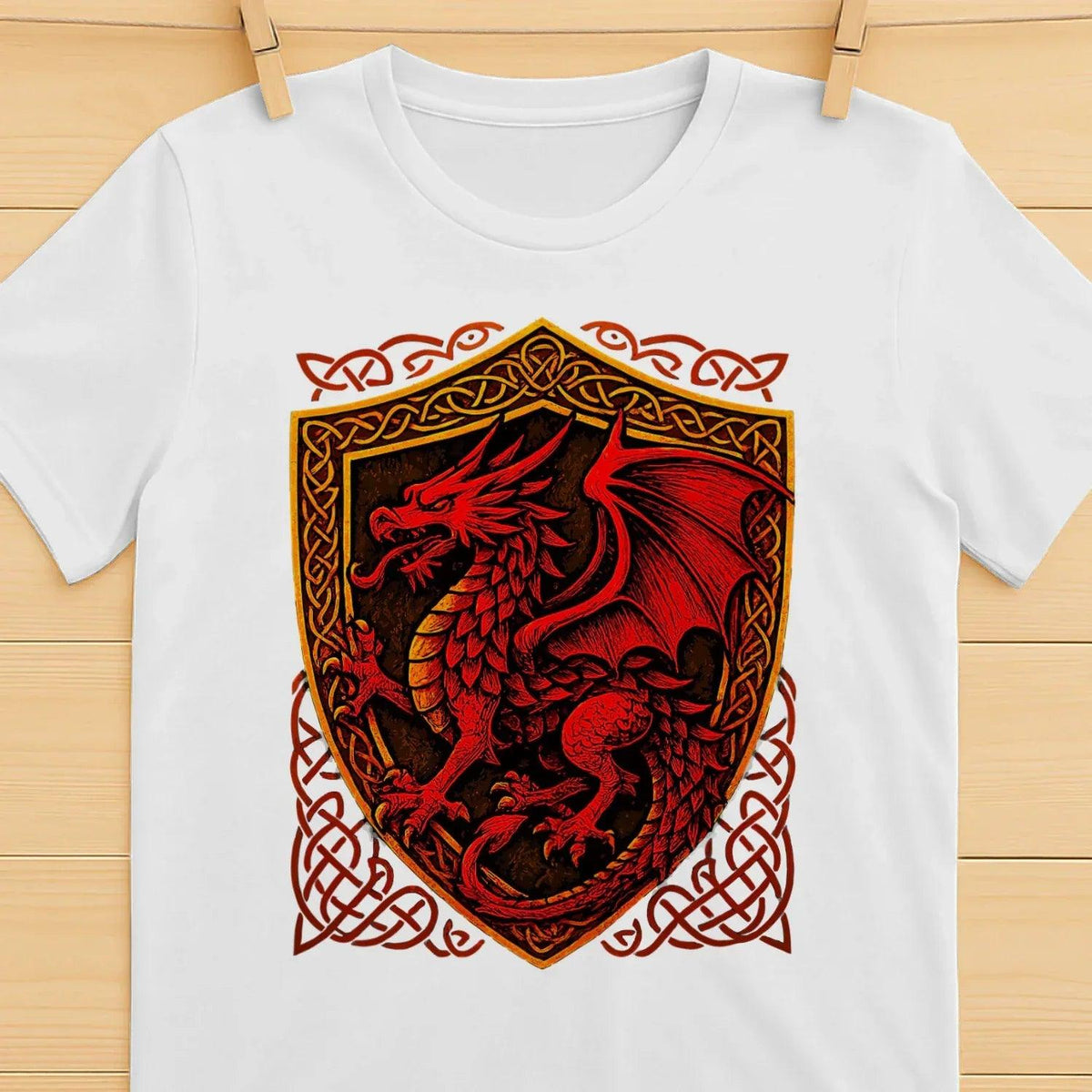 Welsh Dragon T-Shirt - Shield Crest Heritage Streetwear - Celtic Wolfwear