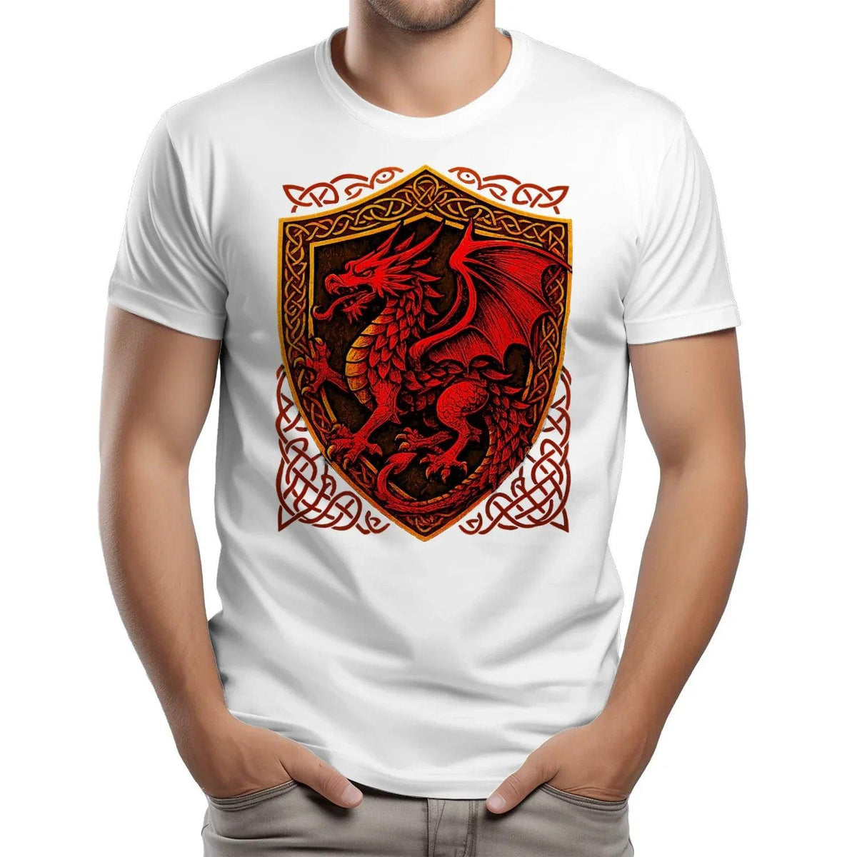 Welsh Dragon T-Shirt - Shield Crest Heritage Streetwear - Celtic Wolfwear