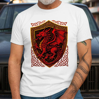 Welsh Dragon T-Shirt - Shield Crest Heritage Streetwear - Celtic Wolfwear