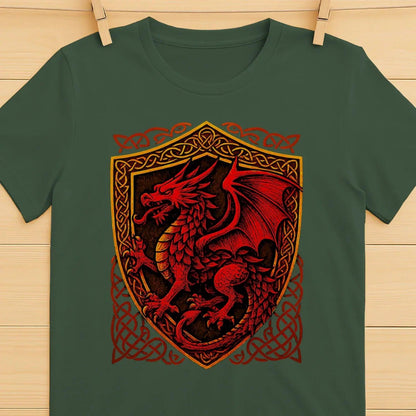 Welsh Dragon T-Shirt - Shield Crest Heritage Streetwear - Celtic Wolfwear