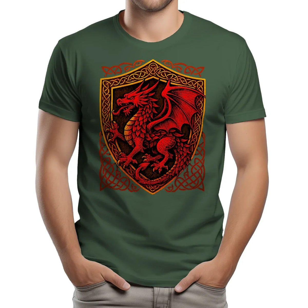 Welsh Dragon T-Shirt - Shield Crest Heritage Streetwear - Celtic Wolfwear