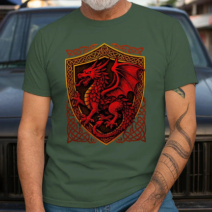 Welsh Dragon T-Shirt - Shield Crest Heritage Streetwear - Celtic Wolfwear