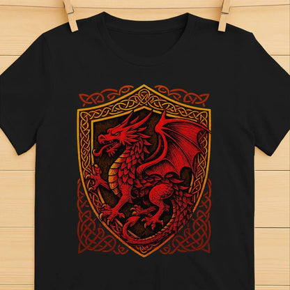 Welsh Dragon T-Shirt - Shield Crest Heritage Streetwear - Celtic Wolfwear