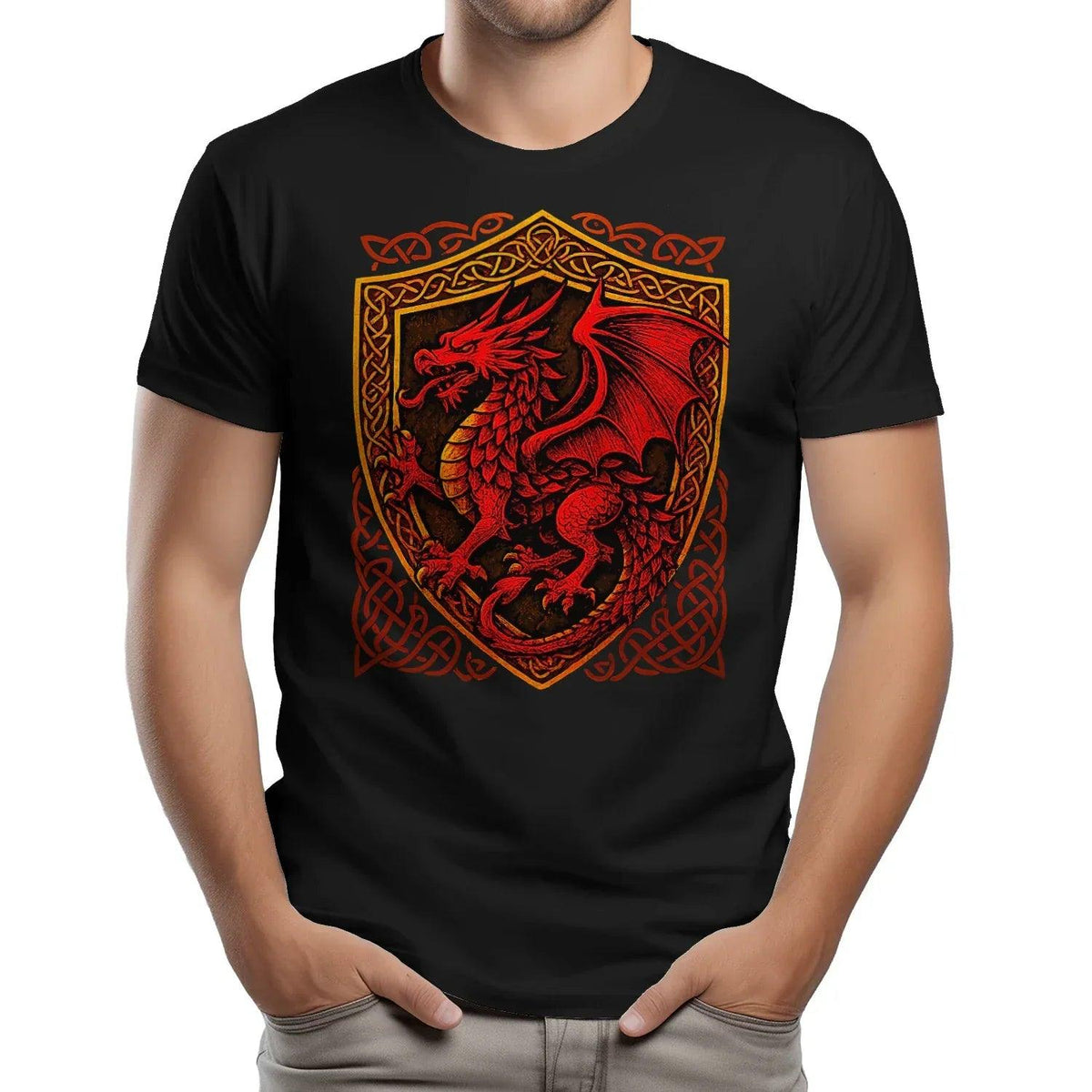 Welsh Dragon T-Shirt - Shield Crest Heritage Streetwear - Celtic Wolfwear
