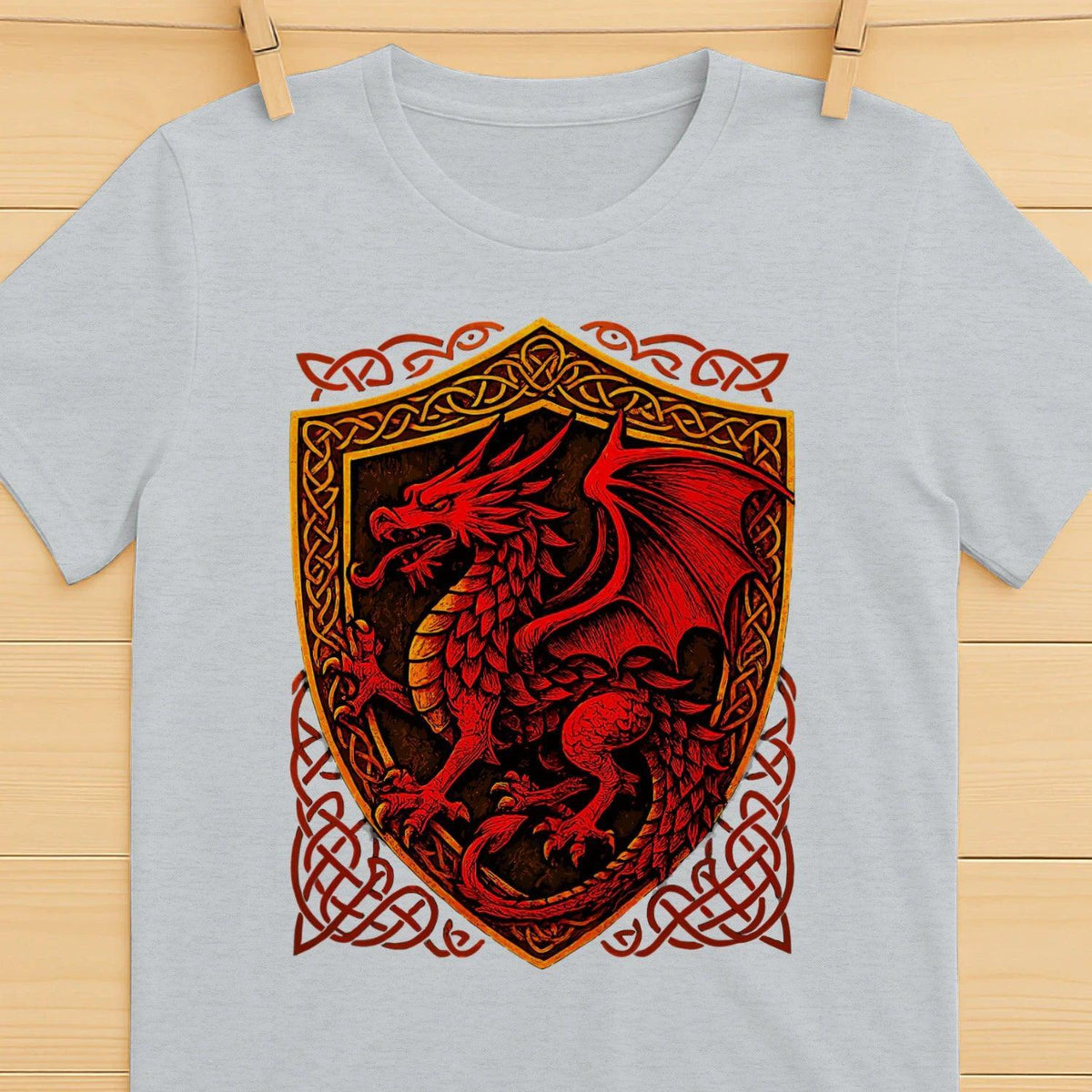 Welsh Dragon T-Shirt - Shield Crest Heritage Streetwear - Celtic Wolfwear