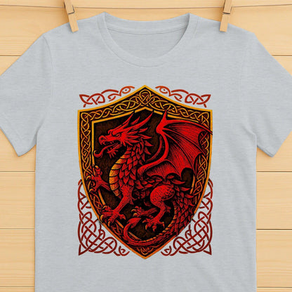Welsh Dragon T-Shirt - Shield Crest Heritage Streetwear - Celtic Wolfwear