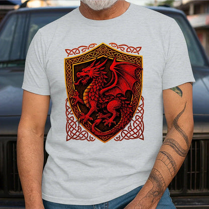 Welsh Dragon T-Shirt - Shield Crest Heritage Streetwear - Celtic Wolfwear