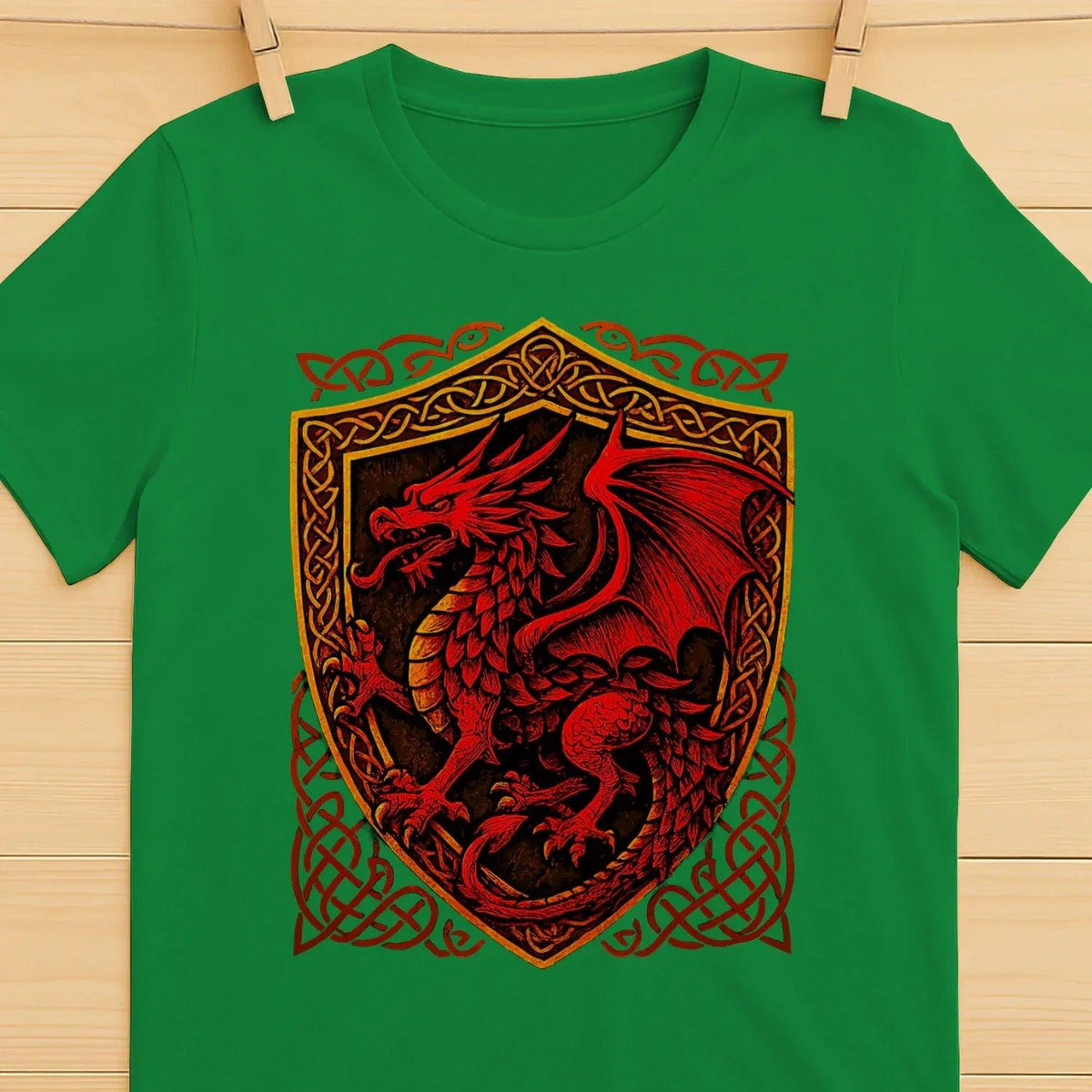 Welsh Dragon T-Shirt - Shield Crest Heritage Streetwear - Celtic Wolfwear