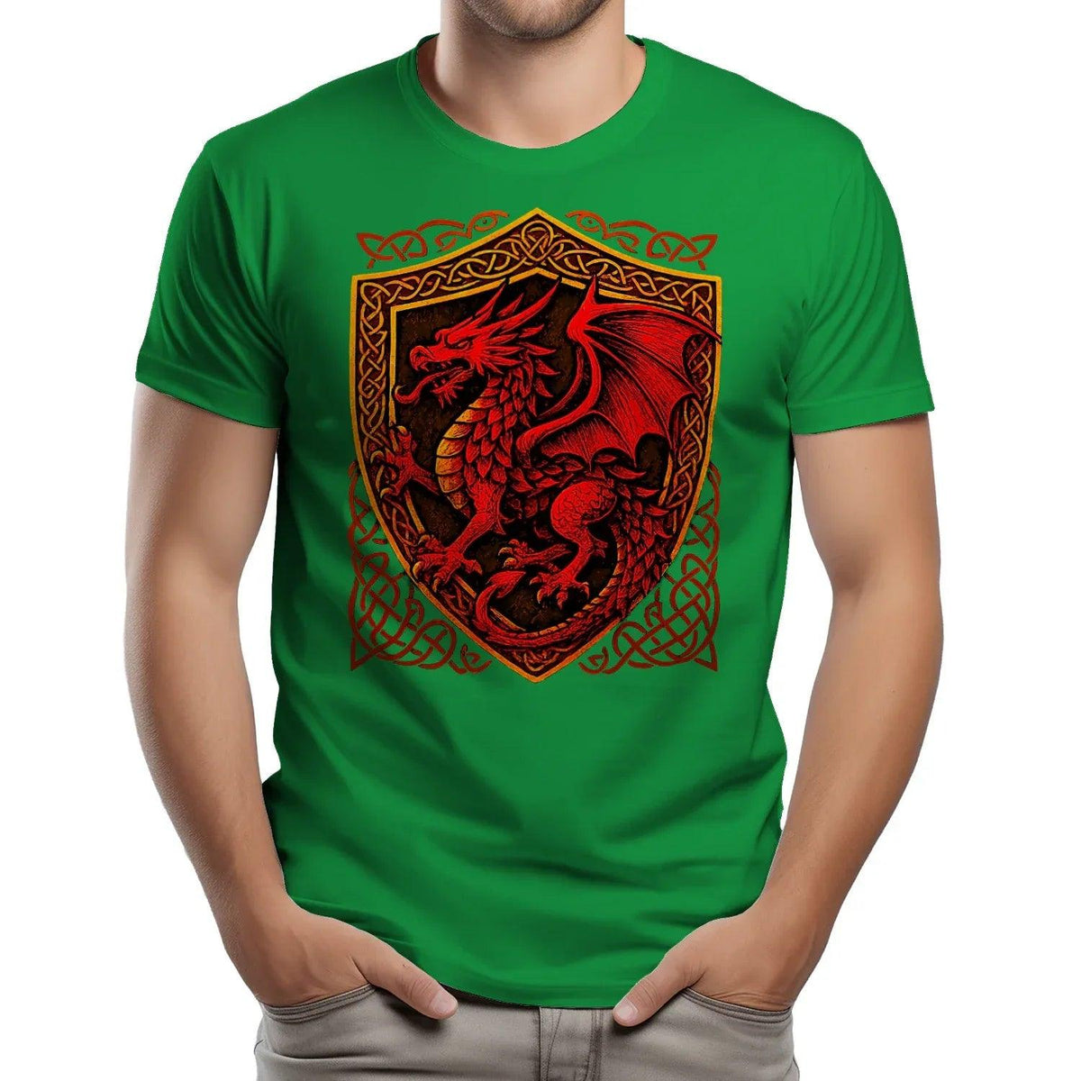 Welsh Dragon T-Shirt - Shield Crest Heritage Streetwear - Celtic Wolfwear
