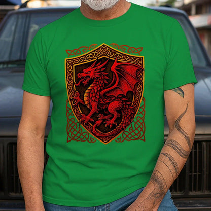 Welsh Dragon T-Shirt - Shield Crest Heritage Streetwear - Celtic Wolfwear