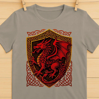 Welsh Dragon T-Shirt - Shield Crest Heritage Streetwear - Celtic Wolfwear