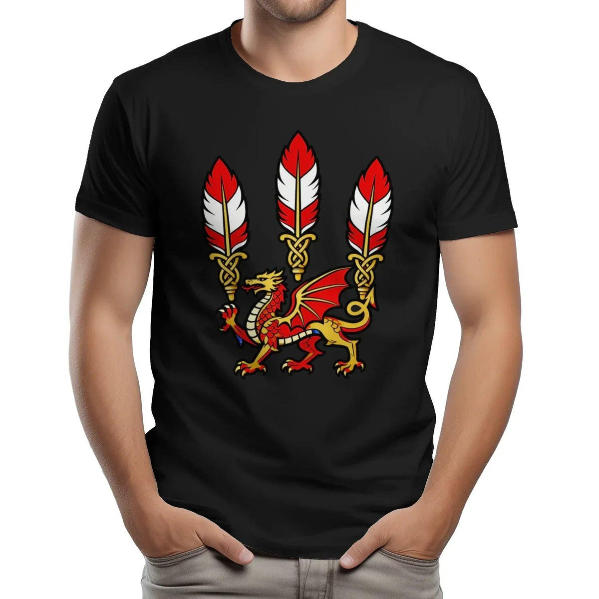 Welsh Dragon T-Shirt - Three Feathers Heritage, Unisex - Celtic Wolfwear