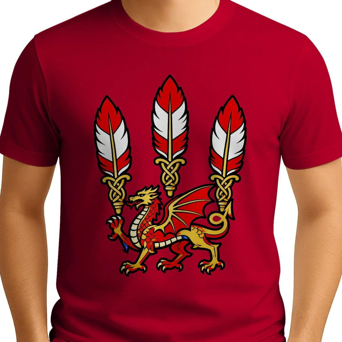 Welsh Dragon T-Shirt - Three Feathers Heritage, Unisex - Celtic Wolfwear