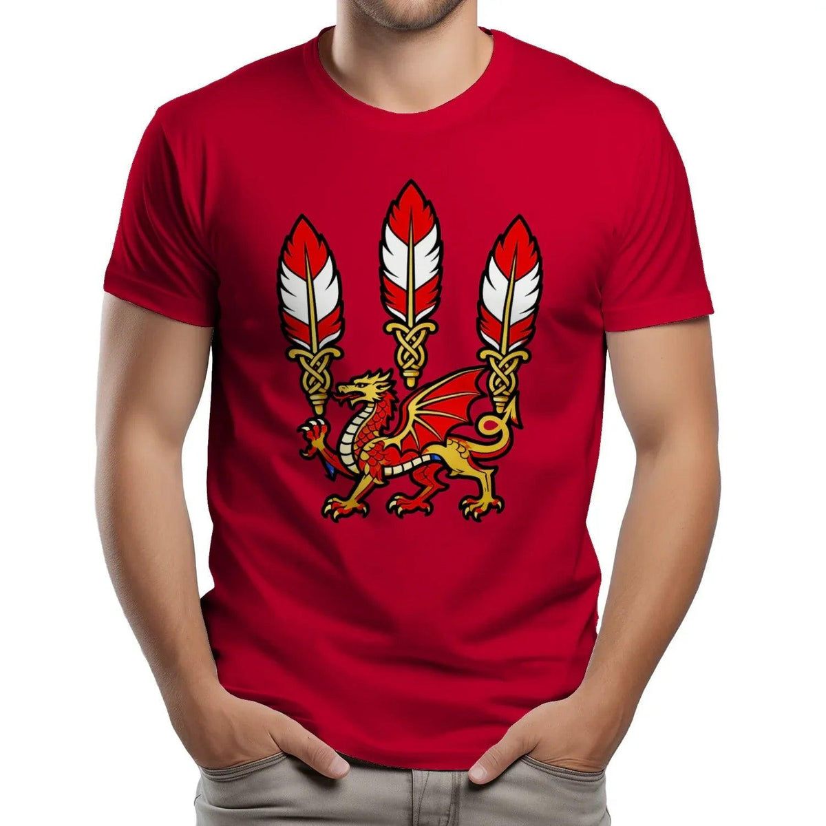 Welsh Dragon T-Shirt - Three Feathers Heritage, Unisex - Celtic Wolfwear