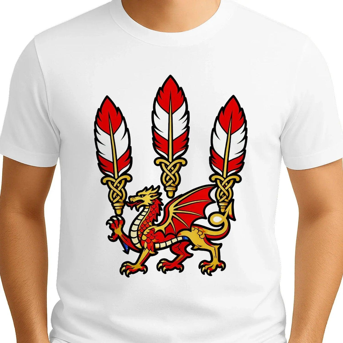 Welsh Dragon T-Shirt - Three Feathers Heritage, Unisex - Celtic Wolfwear