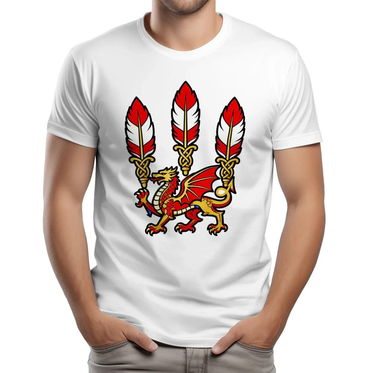 Welsh Dragon T-Shirt - Three Feathers Heritage, Unisex - Celtic Wolfwear