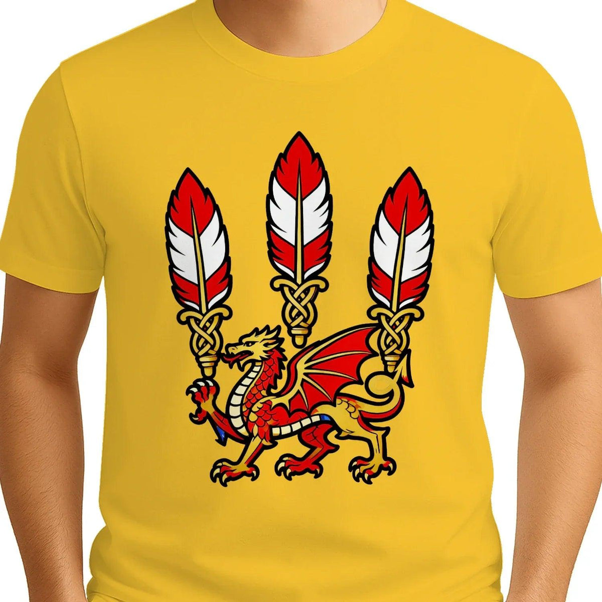 Welsh Dragon T-Shirt - Three Feathers Heritage, Unisex - Celtic Wolfwear