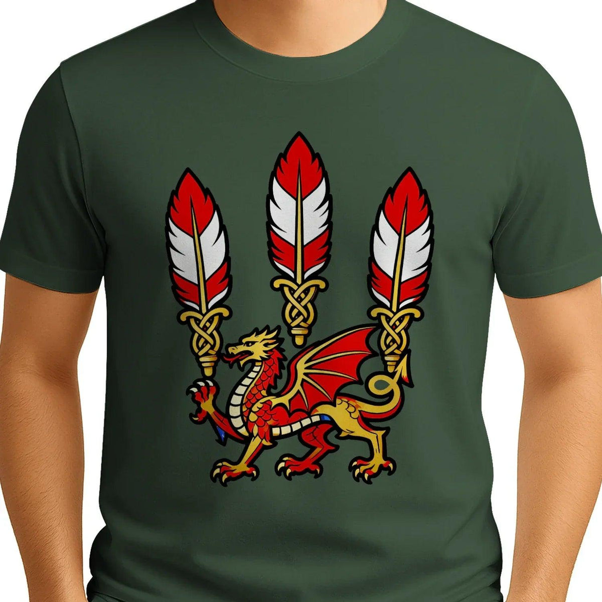 Welsh Dragon T-Shirt - Three Feathers Heritage, Unisex - Celtic Wolfwear