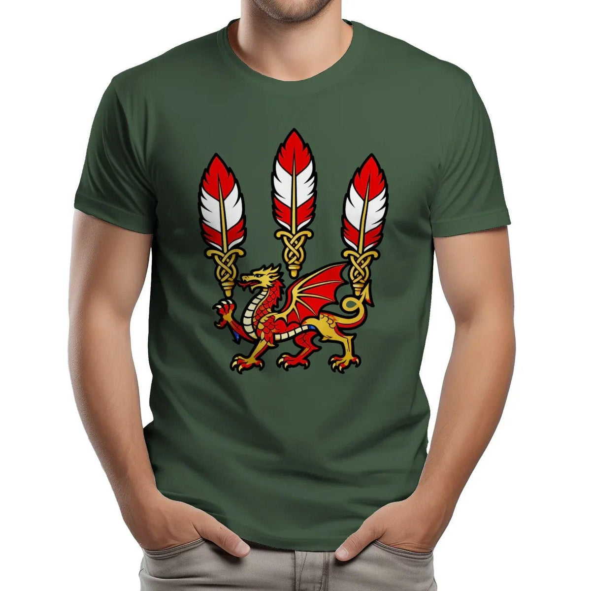 Welsh Dragon T-Shirt - Three Feathers Heritage, Unisex - Celtic Wolfwear