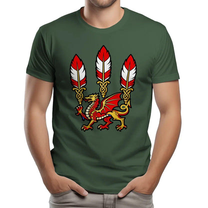 Welsh Dragon T-Shirt - Three Feathers Heritage, Unisex - Celtic Wolfwear