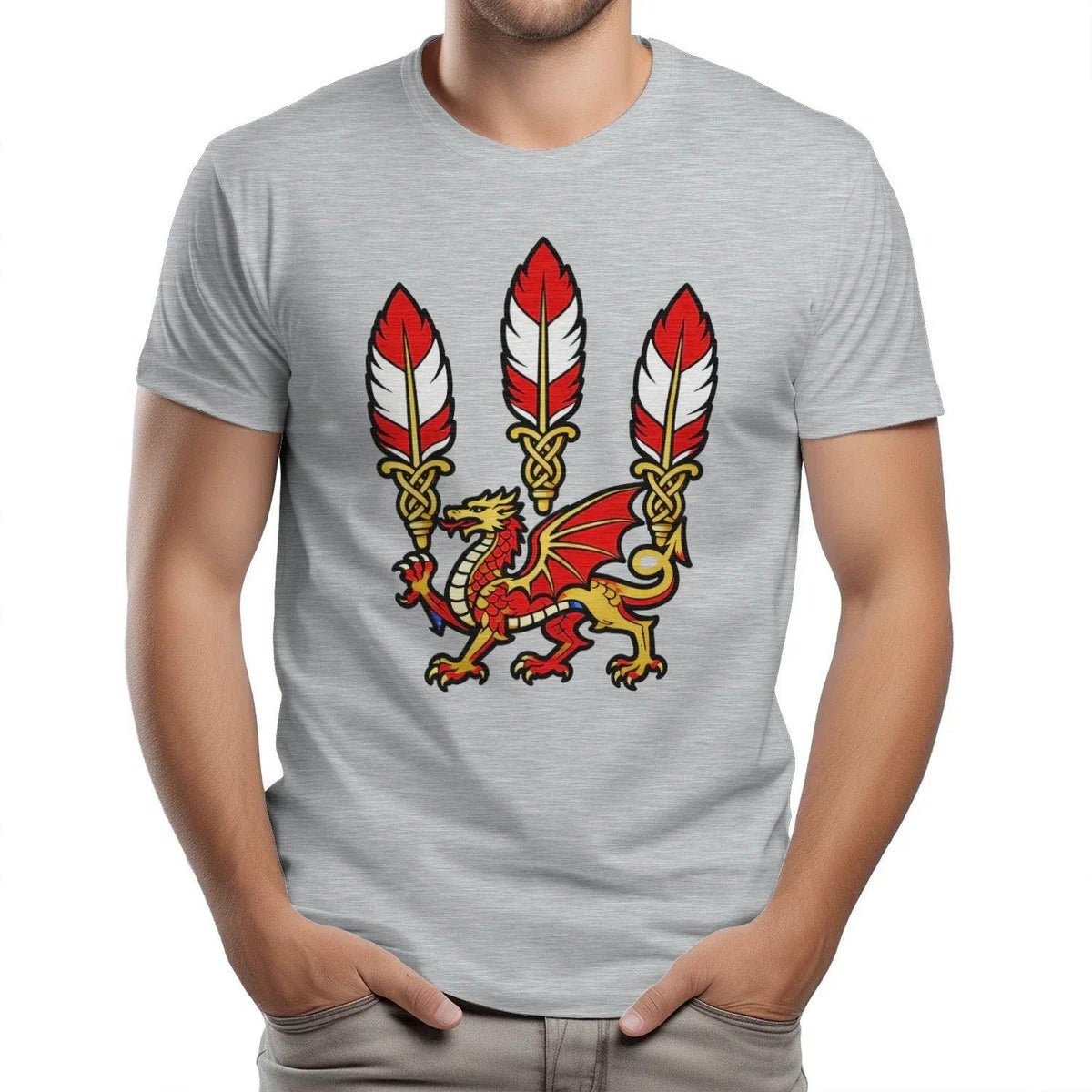 Welsh Dragon T-Shirt - Three Feathers Heritage, Unisex - Celtic Wolfwear