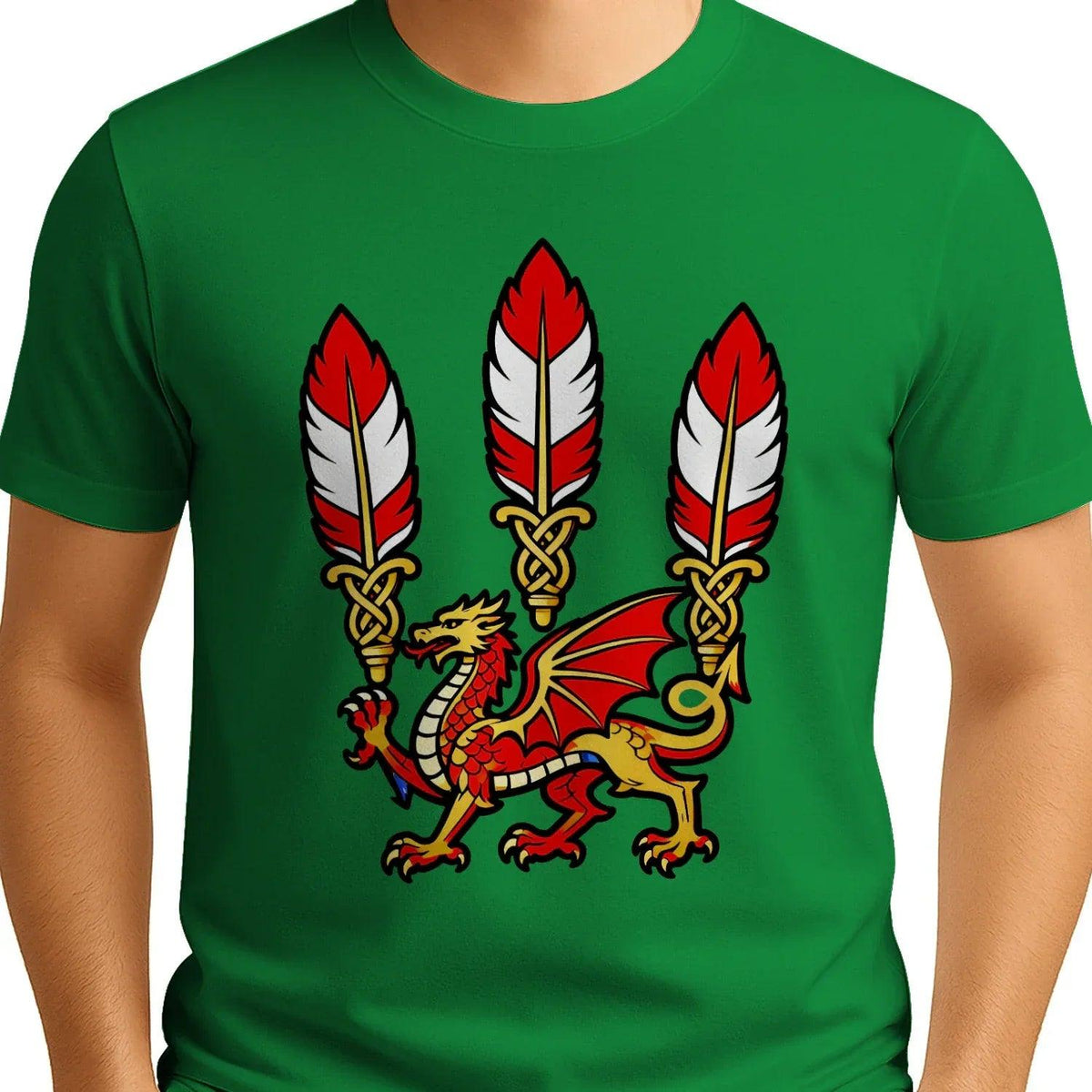 Welsh Dragon T-Shirt - Three Feathers Heritage, Unisex - Celtic Wolfwear