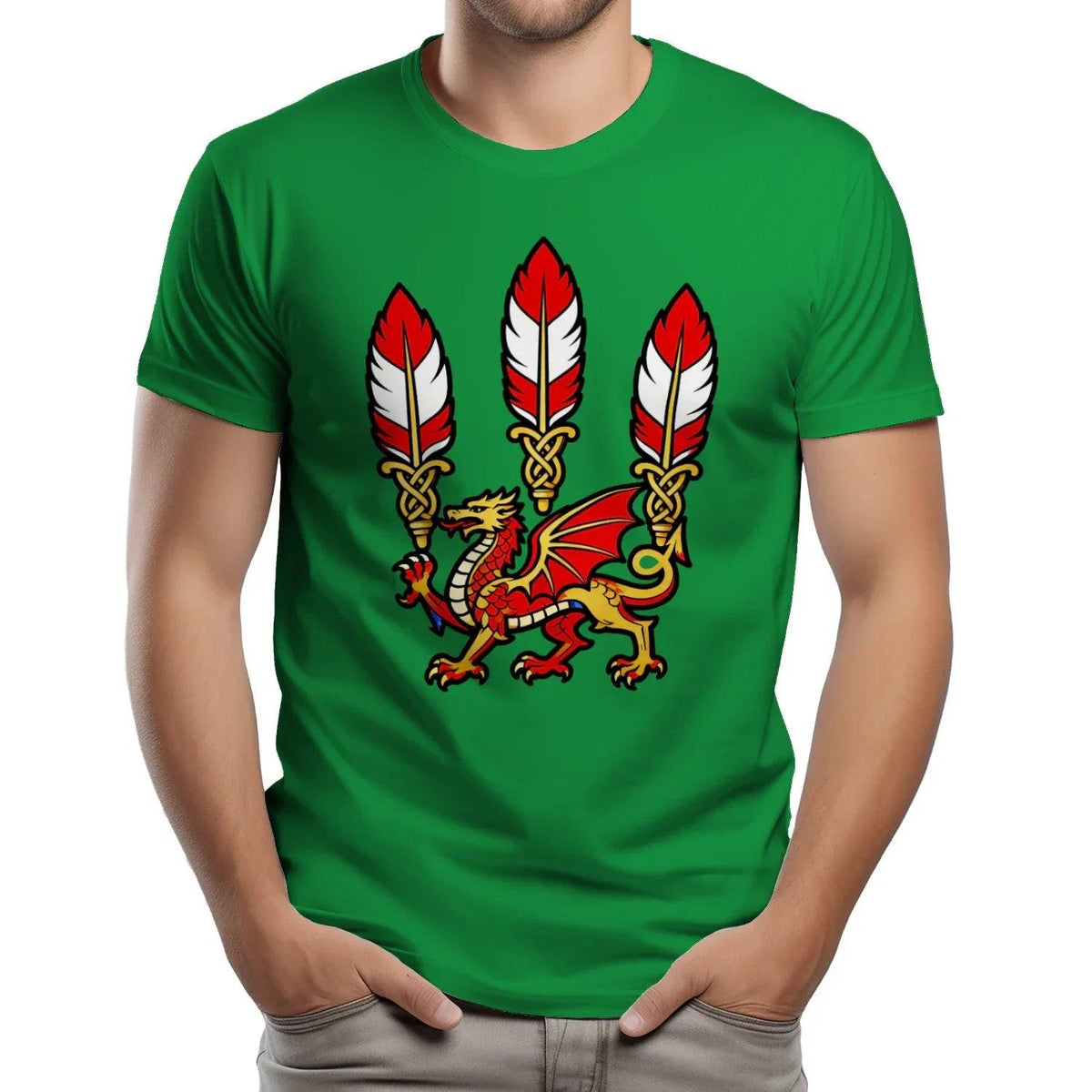 Welsh Dragon T-Shirt - Three Feathers Heritage, Unisex - Celtic Wolfwear