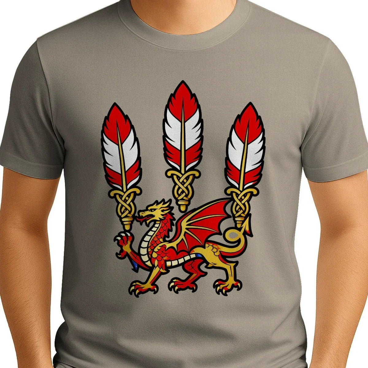 Welsh Dragon T-Shirt - Three Feathers Heritage, Unisex - Celtic Wolfwear
