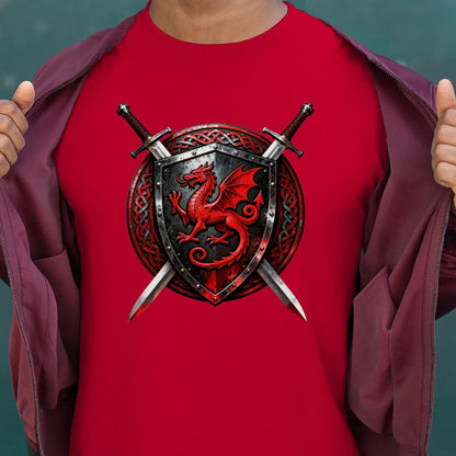 Welsh Dragon T-Shirt - Warrior Shield Unisex Streetwear - Celtic Wolfwear