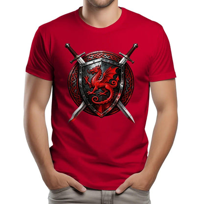 Welsh Dragon T-Shirt - Warrior Shield Unisex Streetwear - Celtic Wolfwear