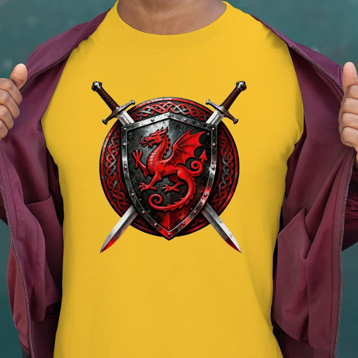Welsh Dragon T-Shirt - Warrior Shield Unisex Streetwear - Celtic Wolfwear