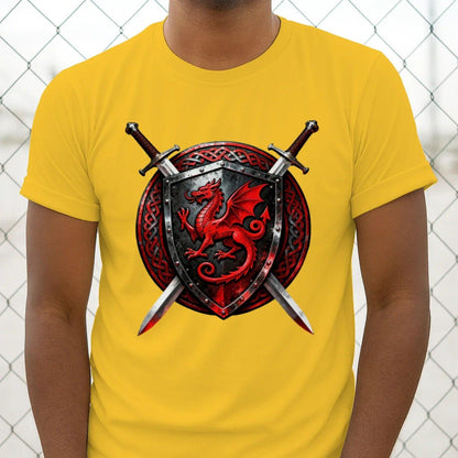 Welsh Dragon T-Shirt - Warrior Shield Unisex Streetwear - Celtic Wolfwear