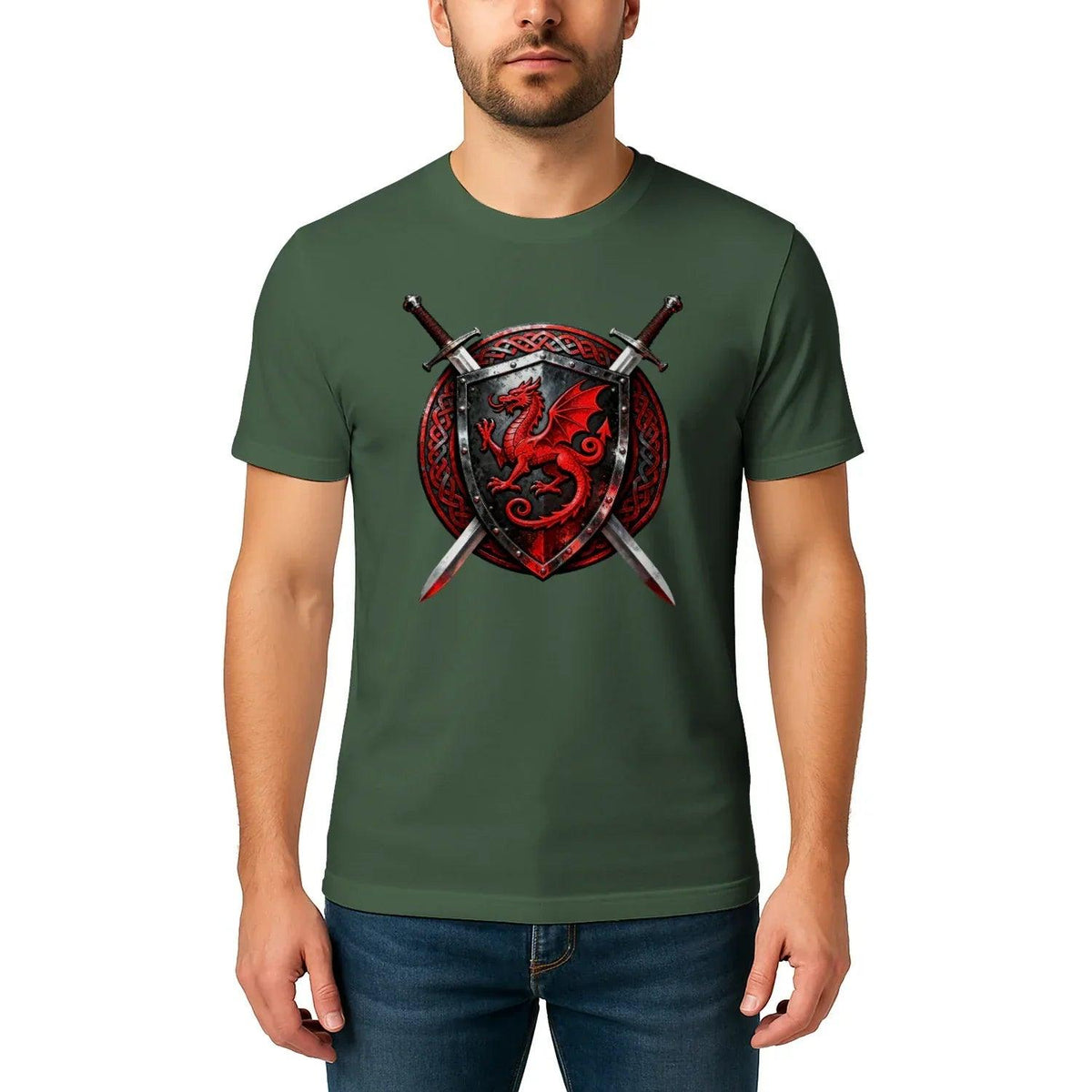 Welsh Dragon T-Shirt - Warrior Shield Unisex Streetwear - Celtic Wolfwear