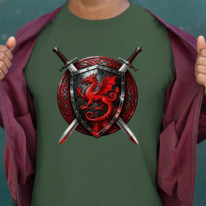 Welsh Dragon T-Shirt - Warrior Shield Unisex Streetwear - Celtic Wolfwear