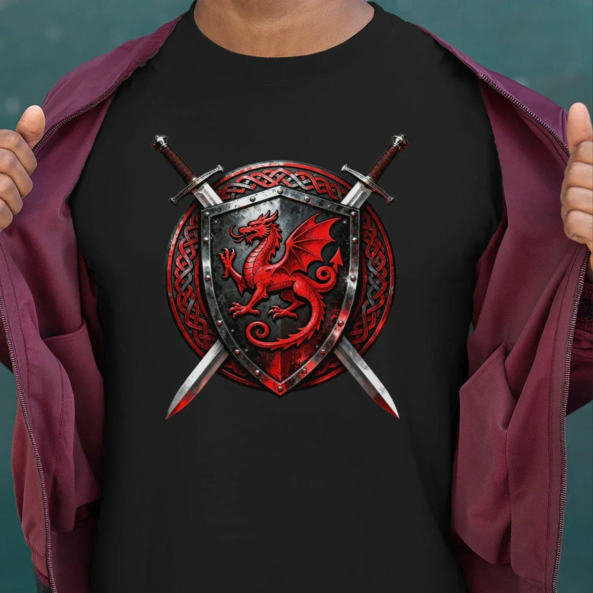 Welsh Dragon T-Shirt - Warrior Shield Unisex Streetwear - Celtic Wolfwear