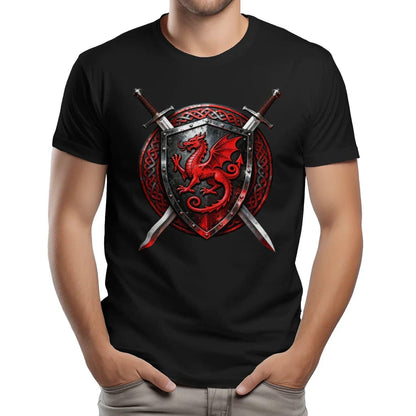 Welsh Dragon T-Shirt - Warrior Shield Unisex Streetwear - Celtic Wolfwear
