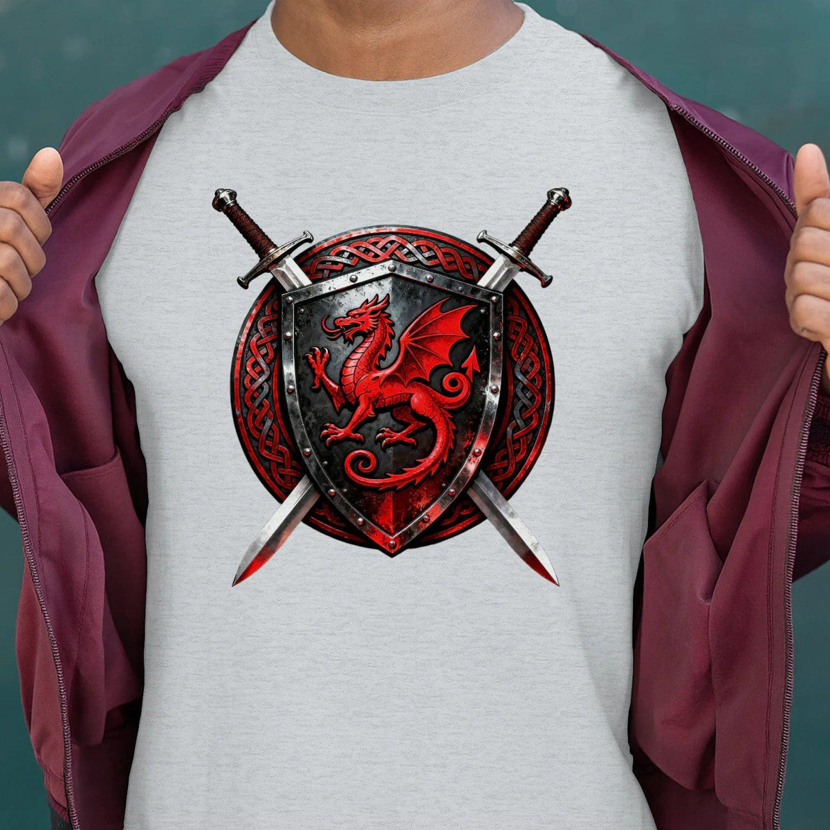 Welsh Dragon T-Shirt - Warrior Shield Unisex Streetwear - Celtic Wolfwear