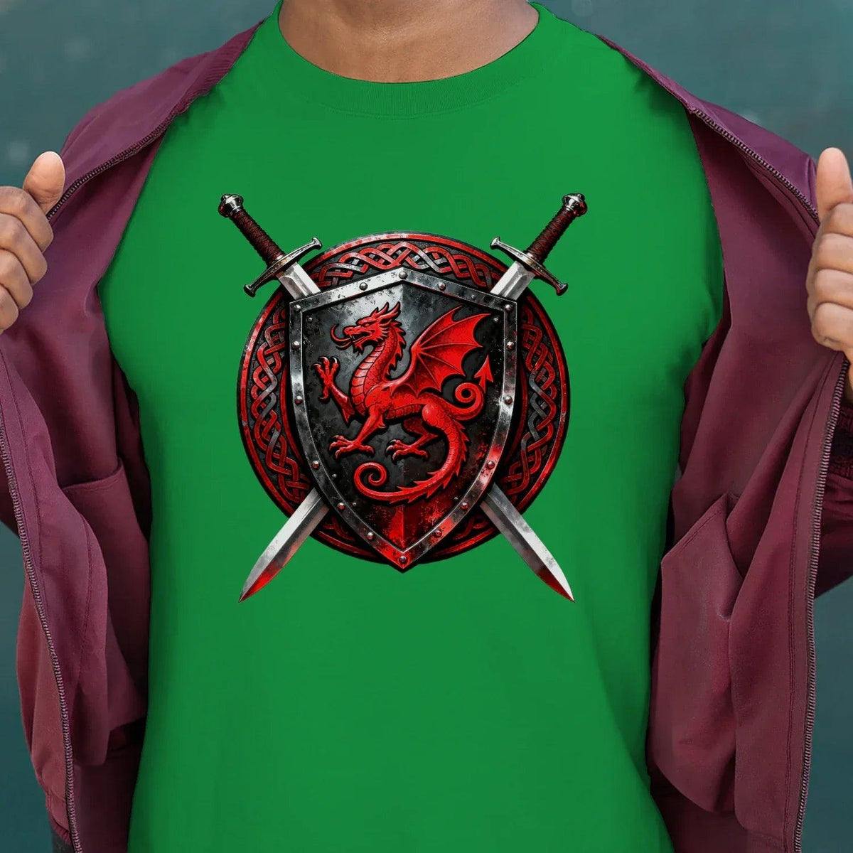 Welsh Dragon T-Shirt - Warrior Shield Unisex Streetwear - Celtic Wolfwear