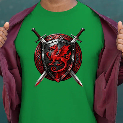 Welsh Dragon T-Shirt - Warrior Shield Unisex Streetwear - Celtic Wolfwear