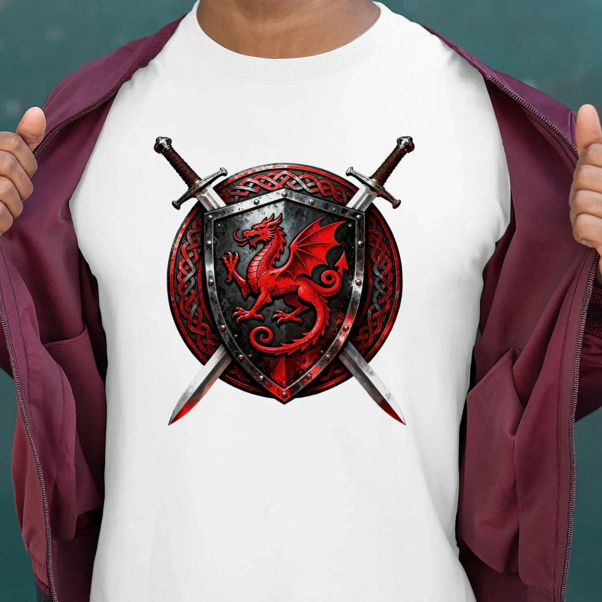 Welsh Dragon T-Shirt - Warrior Shield Unisex Streetwear - Celtic Wolfwear
