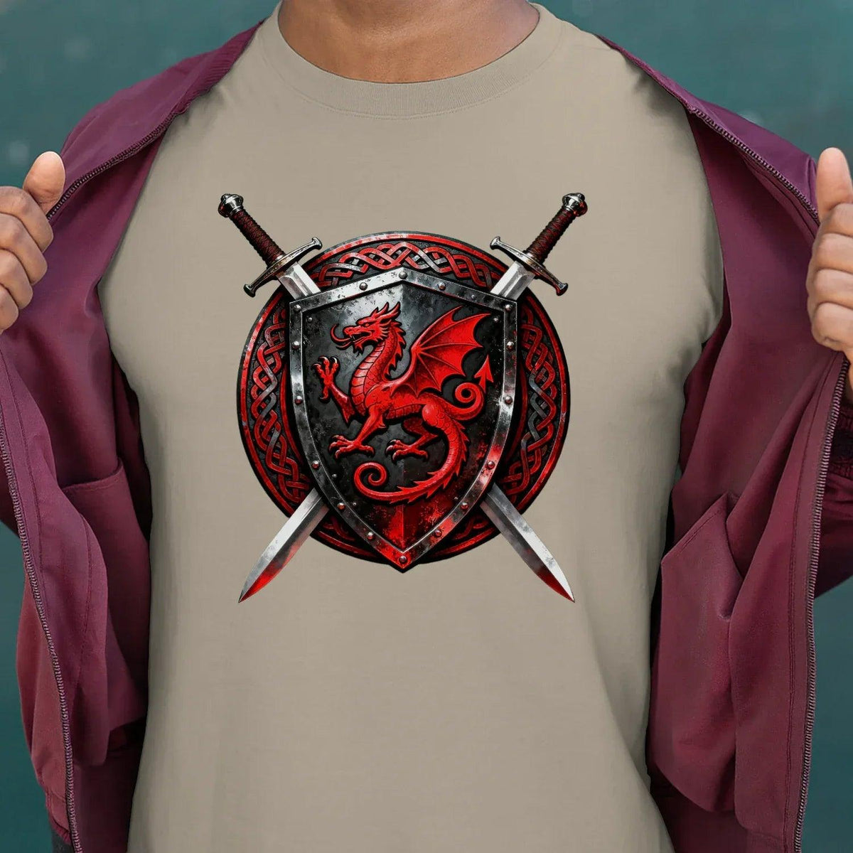 Welsh Dragon T-Shirt - Warrior Shield Unisex Streetwear - Celtic Wolfwear