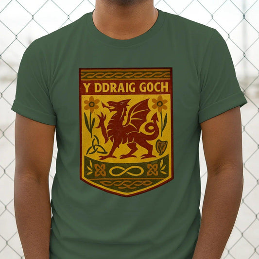 Welsh Dragon T-Shirt - Y Ddraig Goch Shield, Unisex - Celtic Wolfwear