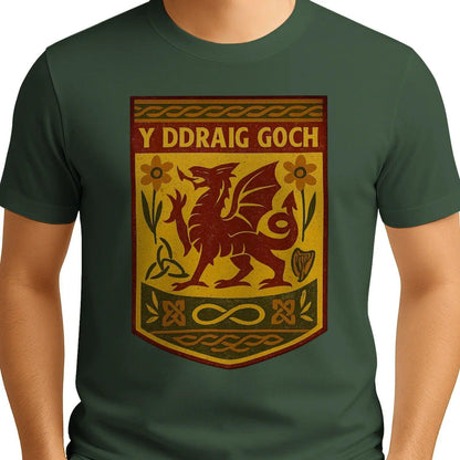 Welsh Dragon T-Shirt - Y Ddraig Goch Shield, Unisex - Celtic Wolfwear