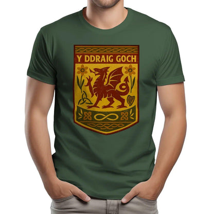 Welsh Dragon T-Shirt - Y Ddraig Goch Shield, Unisex - Celtic Wolfwear