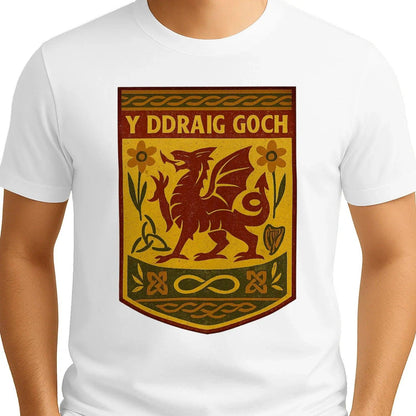 Welsh Dragon T-Shirt - Y Ddraig Goch Shield, Unisex - Celtic Wolfwear