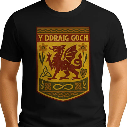Welsh Dragon T-Shirt - Y Ddraig Goch Shield, Unisex - Celtic Wolfwear