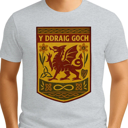 Welsh Dragon T-Shirt - Y Ddraig Goch Shield, Unisex - Celtic Wolfwear
