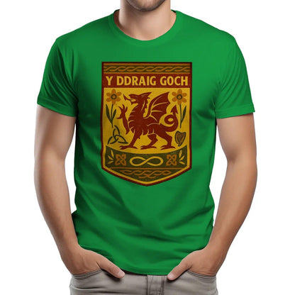 Welsh Dragon T-Shirt - Y Ddraig Goch Shield, Unisex - Celtic Wolfwear