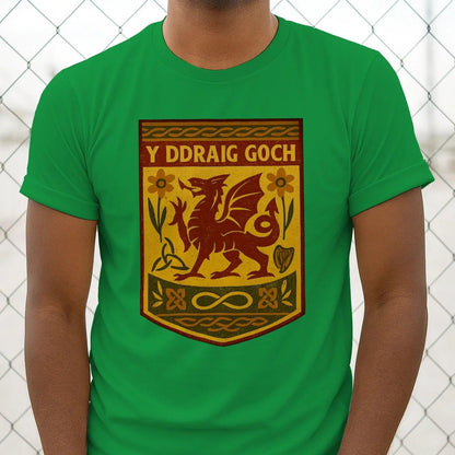 Welsh Dragon T-Shirt - Y Ddraig Goch Shield, Unisex - Celtic Wolfwear