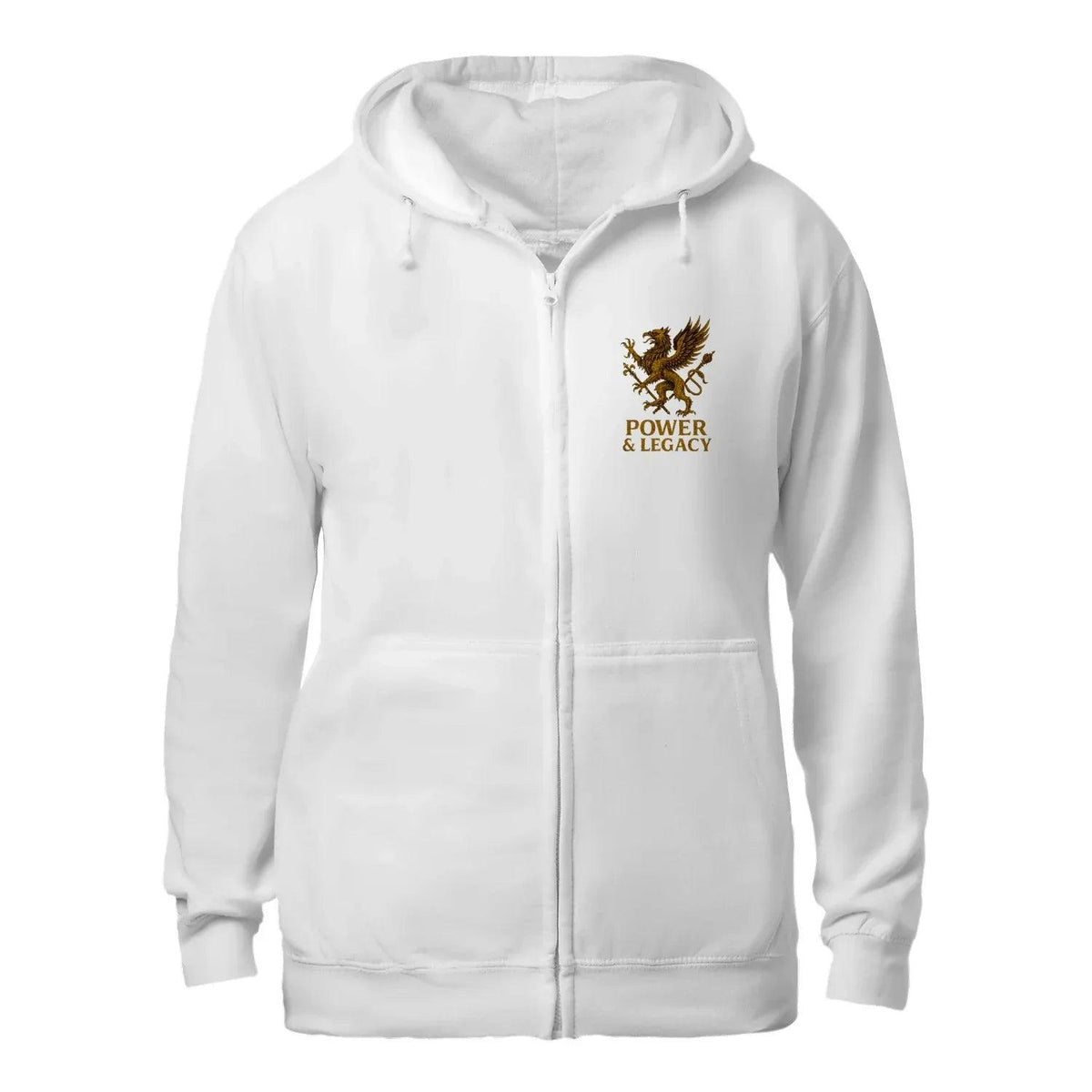 Welsh Dragon Zip Hoodie - Gold Herald Print White Unisex - Celtic Wolfwear